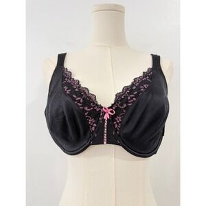 Curvation Womens Black Pink Lace Trim Underwire Full Coverage‎ Bra 38D 5304457